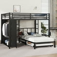 thumbnail image 3 of Multifunctional Metal Twin over Full Bunk Bed with Trundle, Built-in Closet & Folding Desk, Space Saving Design,Easy Assembly,Black, 3 of 10