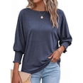 thumbnail image 4 of BTFBM Womens Tops Dressy Casual Summer T Shirts Crewneck 3/4 Sleeve Beach Vacation Loose Tunic Spring Work Blouse, 4 of 9