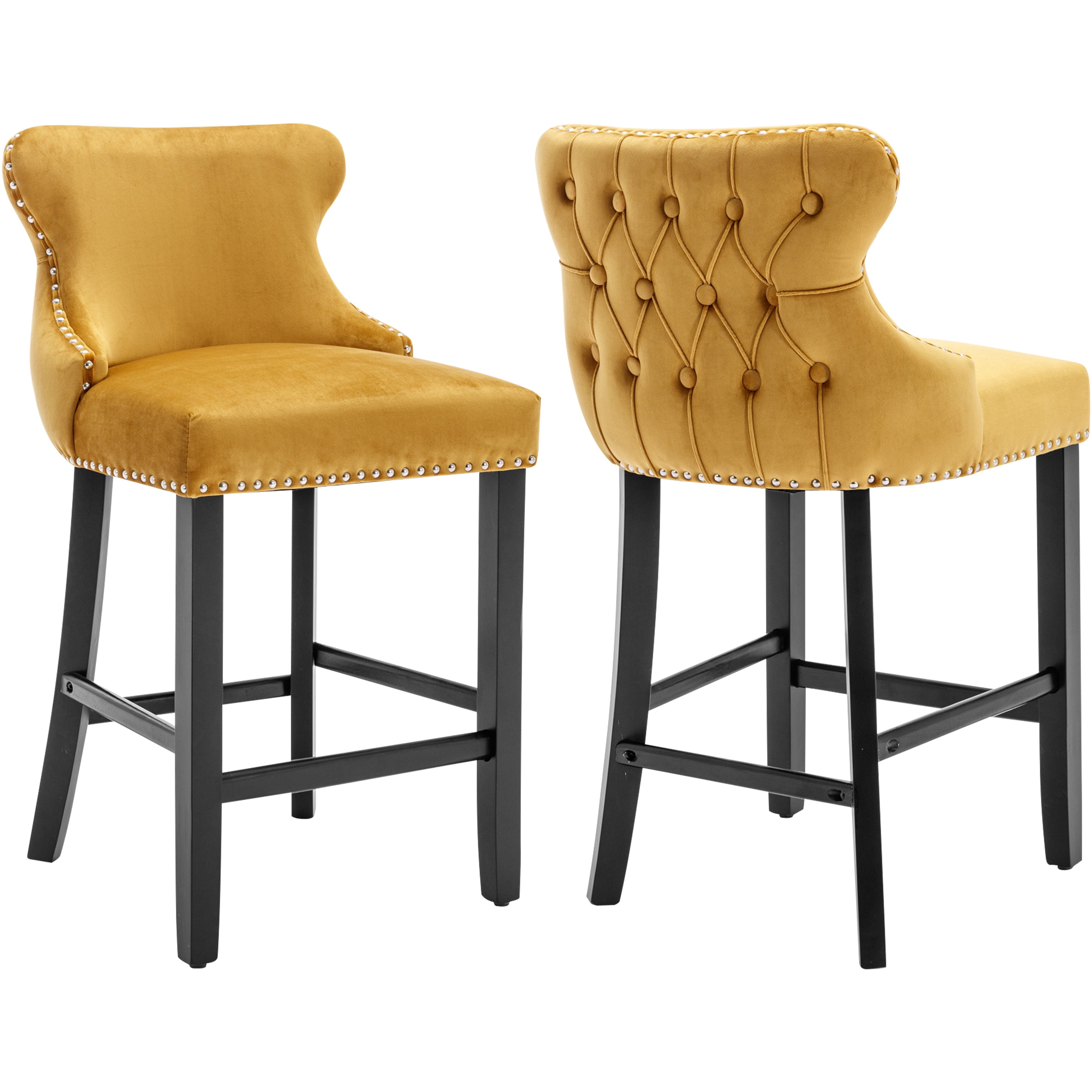 Bar Stools Set of 2, LegaHome 26" Counter Height Bar Stools with Back Sets of 2, Velvet Upholstered Bar Stool with Button Tufted & Nailhead Trim, Counter Stool for 35-39" Kitchen Island, Yellow