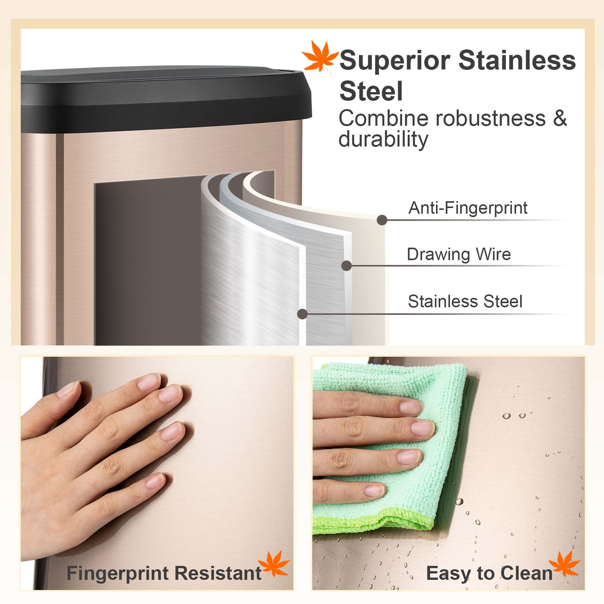 Costway 13.2 Gallon Step Trash Can Stainless Steel Airtight Garbage Bin for Home Kitchen Golden
