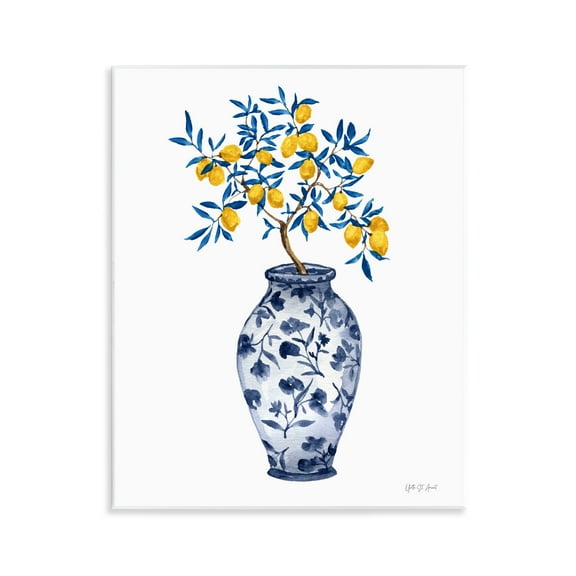 Stupell Industries Chinoiserie Vase Lemons Food & Beverage Painting Unframed Art Print Wall Art, 11 x 14