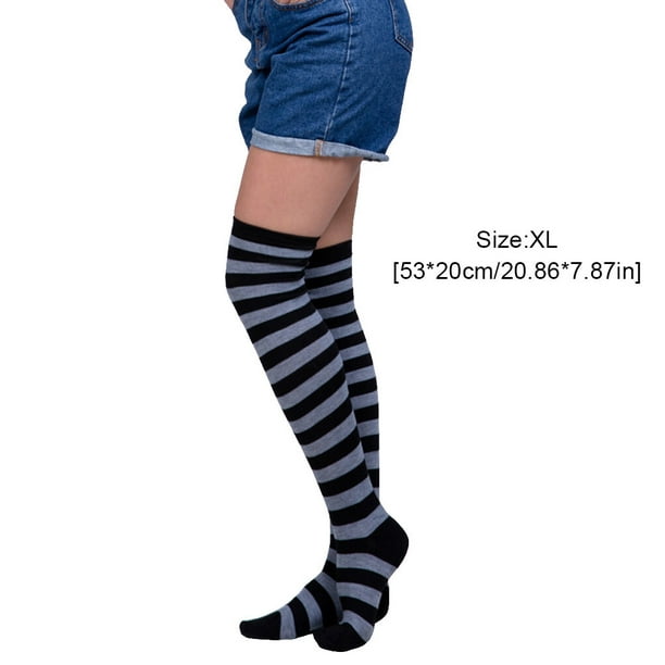 Pack of 2 Striped Plus Size Thigh High Socks Breathability Unique Flexible  Fad Appearance Non Slip Hose Sock Boots Stockings grey black striped 