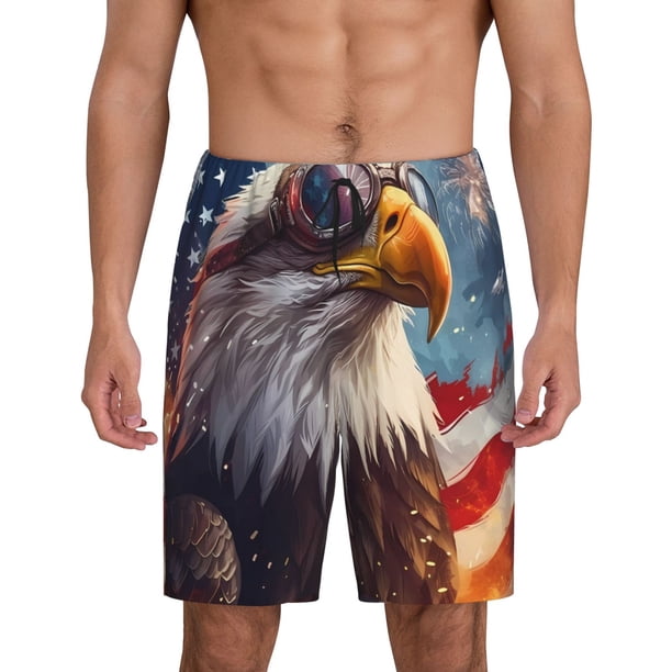 Balery Bald Eagle Pilot Pantalones cortos de pijama de punto de algodón para hombre con cinturilla y bolsillos-XX-Large