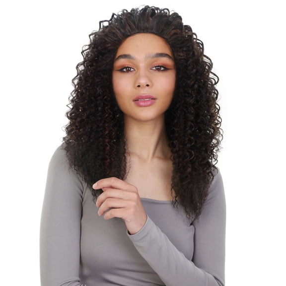 LUXLUXE Isadora Curly Body Waves 22.5 in Long Half Wig Half Cap Wig, Mix Human Hair and Synthetic Fibers