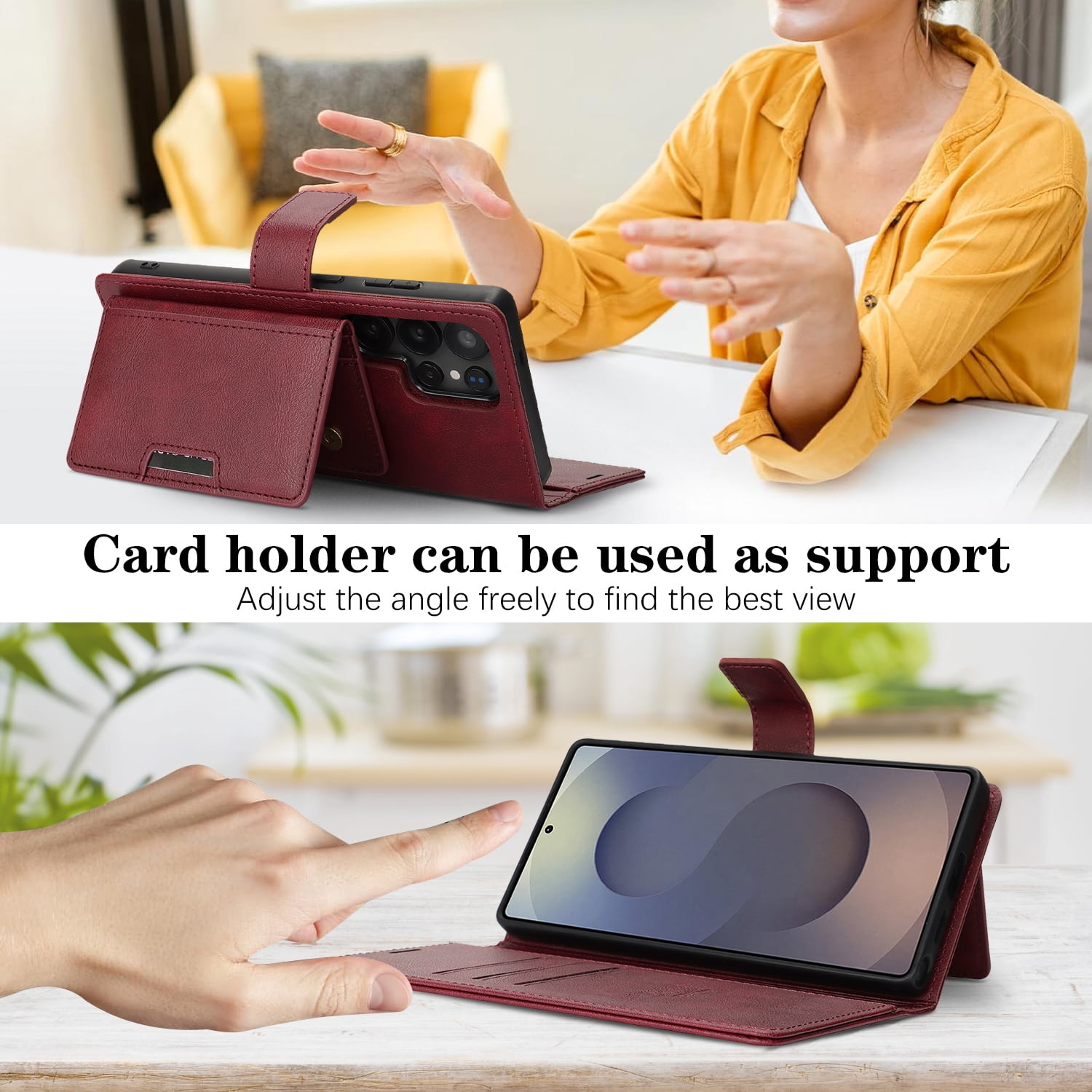 Dteck for Samsung Galaxy S24 Ultra Case Detachable Wallet Case with Card Holder, 3 in 1 PU Leather Flip Folio with RFID Blocking Stand Shockproof Phone Cover,Red