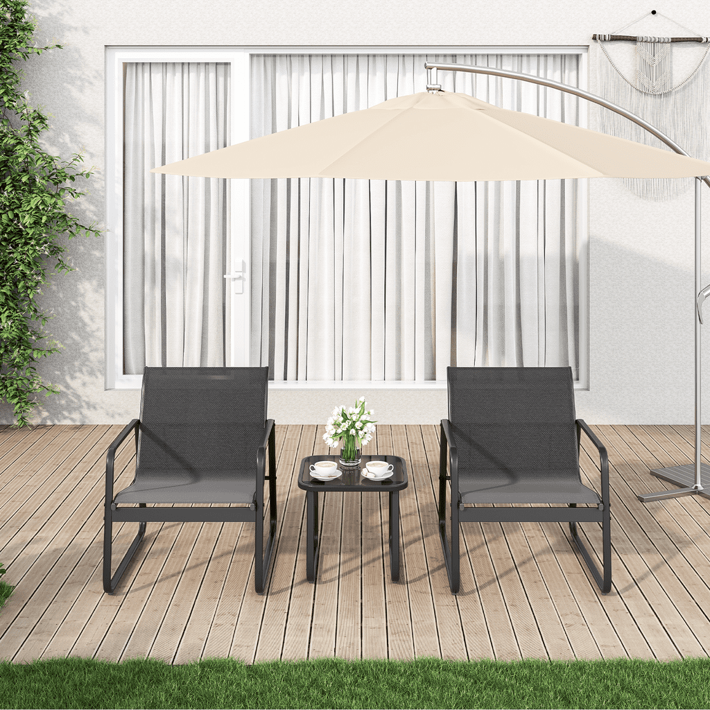 Aiho 3 Pieces Patio Furniture Set,Textilene Modern Conversation Black Set with Tea Table for Home,Lawn,Balcony and Bistro - Black