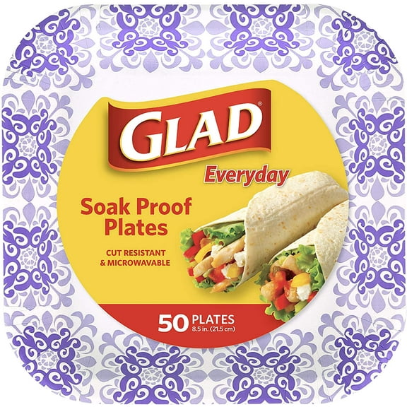 Square Disposable Paper Plates for All Occasions | Soak Proof, Cut Proof, Microwaveable Heavy Duty Disposable Plates | 8.5" Diameter, 50 Count Bulk Paper Plates