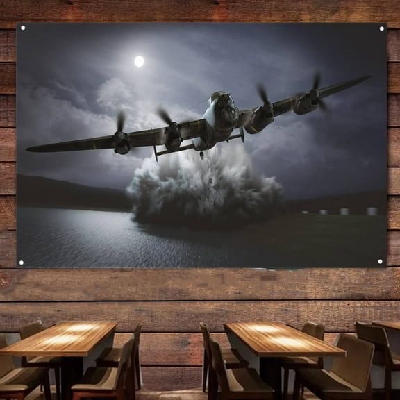 Avro Lancaster B.III bomber Fighter Jet Poster Wall Hanging Flag Aviation Canvas Wall Art Decor Banner Air Force Picture Artwork Military Plane Decor for Men Boys Room 38" x 57"