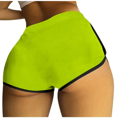 Lovskoo I Love My Husband Booty Shorts for Women Solid Color Yoga Sport Workout Hot Pants Elastic Waist Athletic Lounge Shorts Green