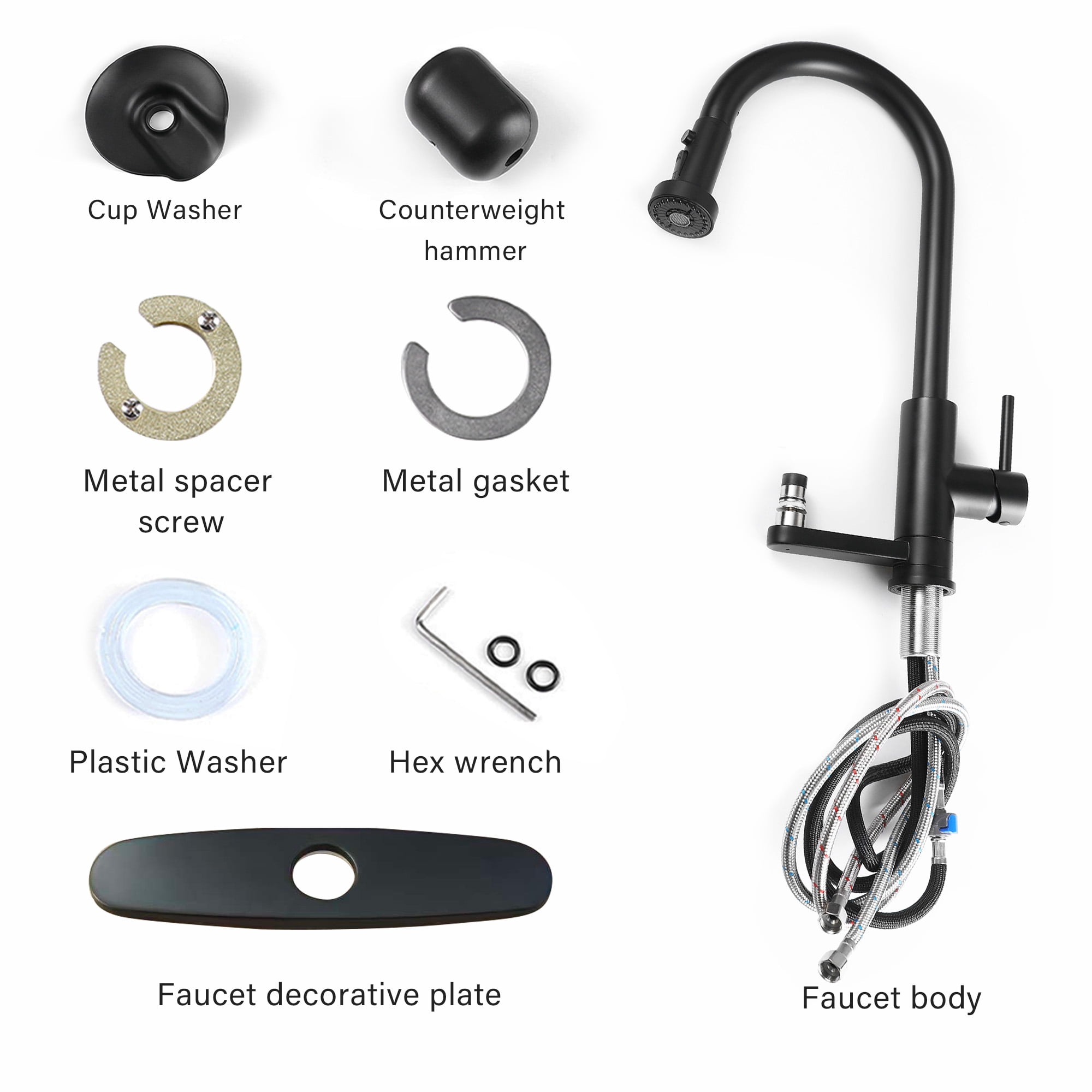 3 in 1 Kitchen Faucet with Press-Type Glass Rinser, High-Arc Pull-Down Sprayer Faucet, 3 Function Spray Mode, Matte Black Finish, for Modern Kitchen Sink