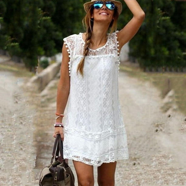 Vestido Boho Sin Mangas De Encaje Para Mujer De Noche De Verano Fiesta Nocturna Mini Casualpangjing Walmart en linea