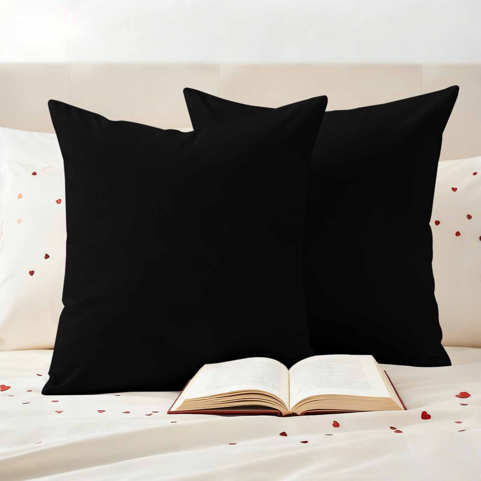 Black Outdoor Waterproof Pillow Covers, Solid Color Farmhouse Black Decorative Square Throw Pillowcase Sofa Cushion Sham for Patio/Couch/Chair, 16"x16" 2 Pack
