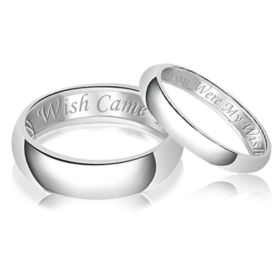 His & Her Engraved You Were My Wish My Wish Came True Classic Sterling Silver Plain Wedding Band Ring
