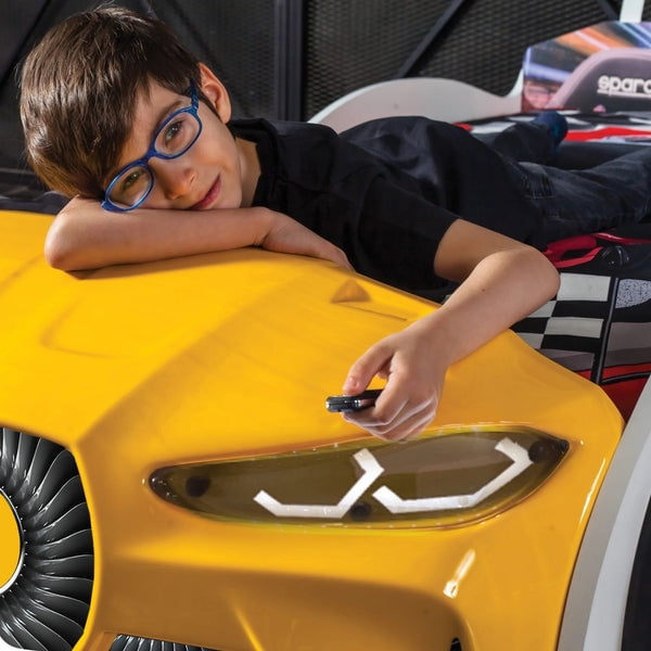 GTX Twin Race Car Bed with LED Lights & Sound FX, Kids Racing Bedroom Furniture