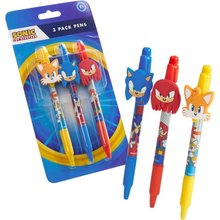 Sonic The Hedgehog Ballpoint Pens for Kids Set of 3 Character Topper Pens Blue Ink