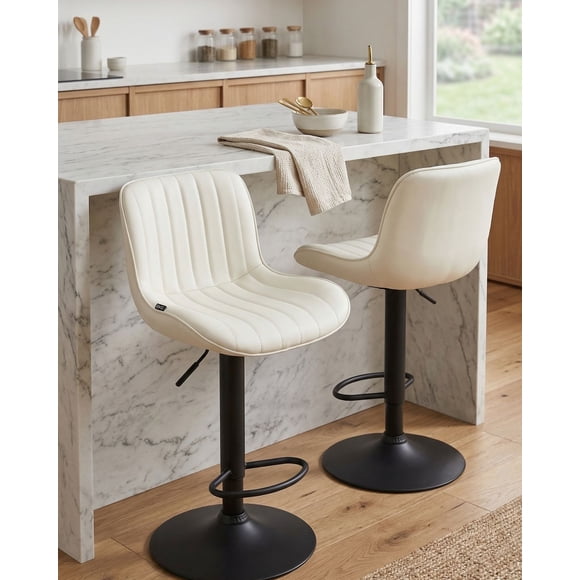 Set 2 Bancos Giratorios con Respaldo Alto Barra Desayunador Cocina color Blanco