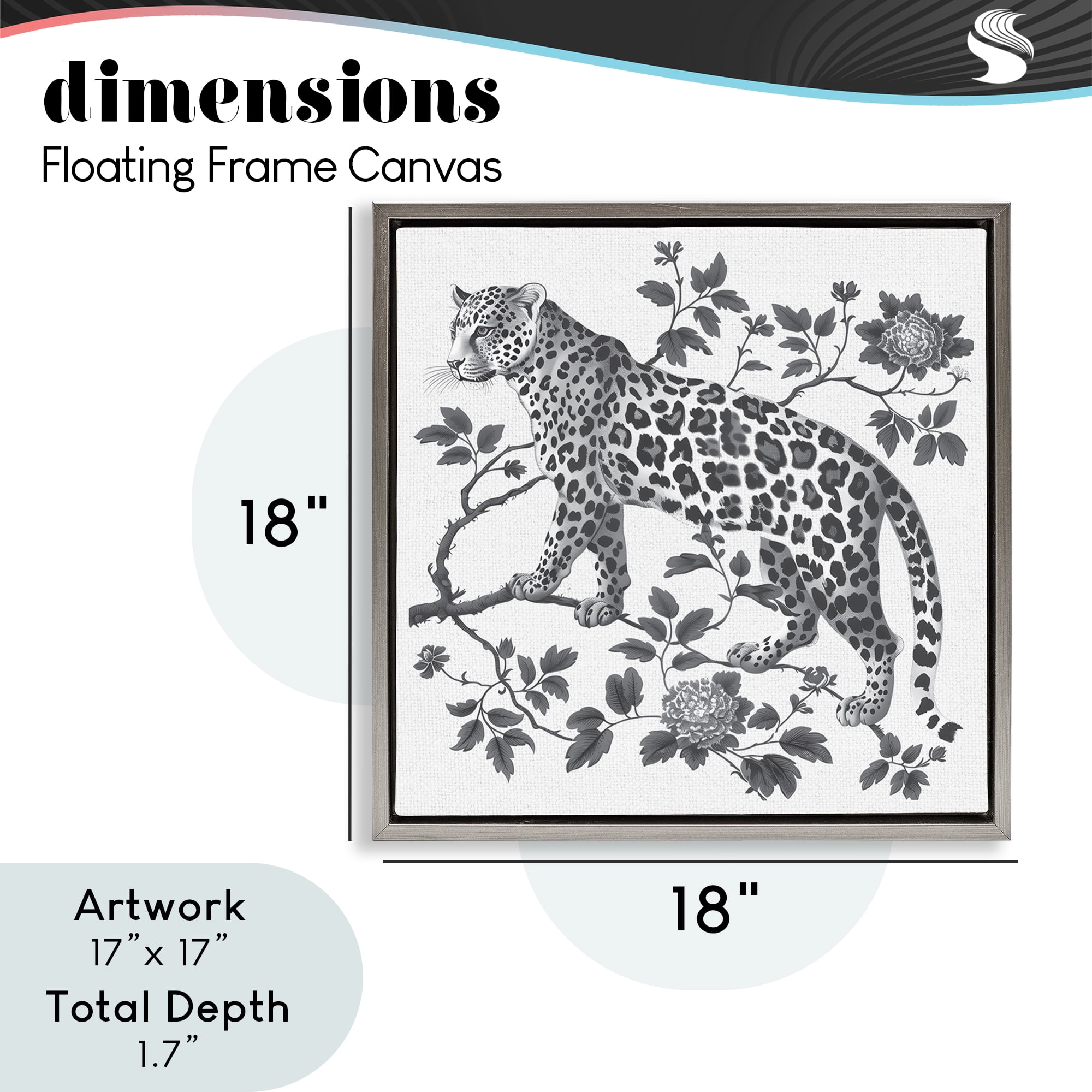 Monochrome Detail Leopard Gray Framed Floater Canvas Wall Art, design by Lettered and Lined