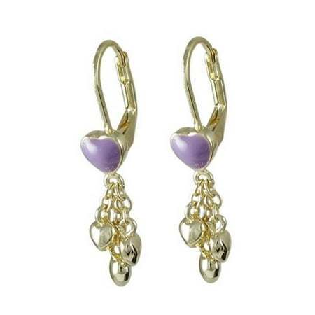 - Dlux Jewels Lavender Enamel Heart with Gold Plated Brass Lever Back Earrings 3 Small Gold Hearts Dangling, 1.22 in.