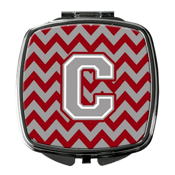 Letter C Chevron Crimson and Grey   Compact Mirror
