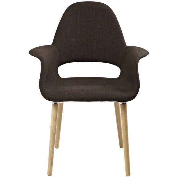 2xhome Mid Century Modern Upholstered Fabric Organic Accent Living Room Dining Arm Chair with Natural Wooden Legs, Brown, Set of 1, 1 piece