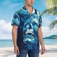 thumbnail image 3 of Pofeuu Abstract Blue Skull Print Hawaiian Shirt for Men Sleeves Casual Button Down Summer Beach Dress Shirts T-Shirts,X-Large, 3 of 7