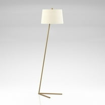 Evelyn&Zoe Markos Tilted Floor Lamp with Fabric Shade, Brass/White