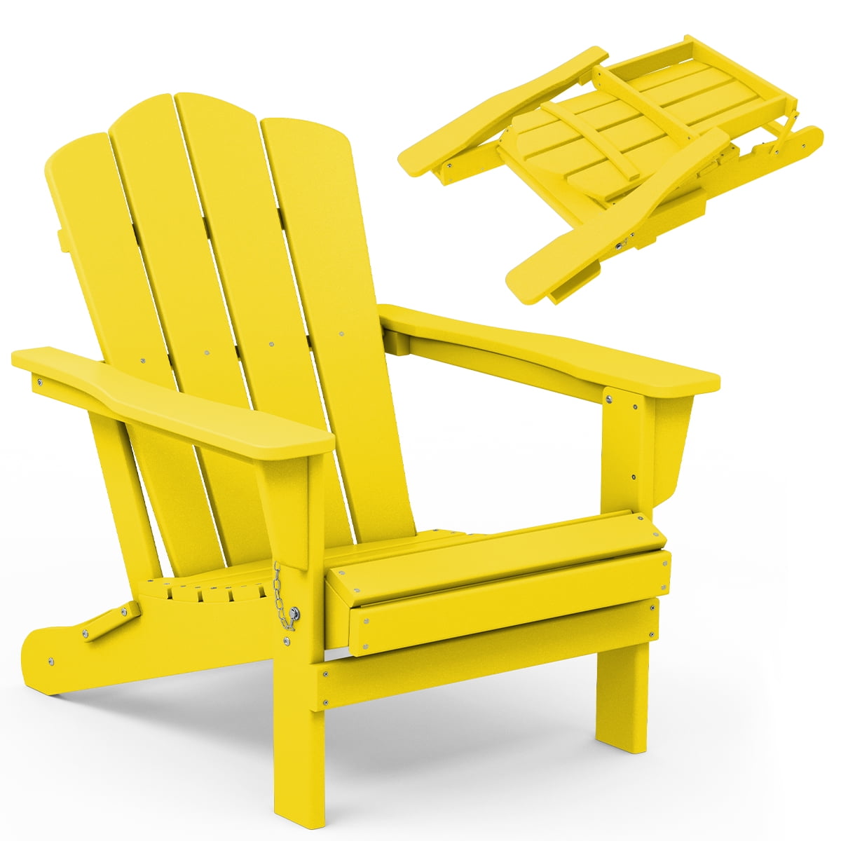 Folding Adirondack Chair, HDPE AllWeather Folding Adirondack Chair, Yellow