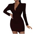 thumbnail image 2 of Qiopertar Robe Blazer à Manches Longues Col en V Couleur Unie pour Femmes en Solde à Moins de 5$ en Solde, 2 of 8