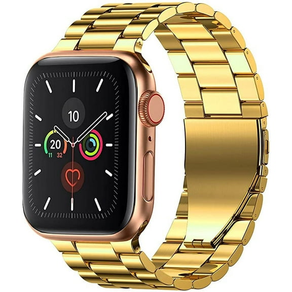 Fitlink Stainless Steel Metal Band for Apple Watch 45/44/42/41/40/38mm, Apple Watch Band Bracelet for Apple Watch Series 7 Apple Watch Series 6 Apple Watch Series 5/4/3/2/1(Gold-42mm/44mm)