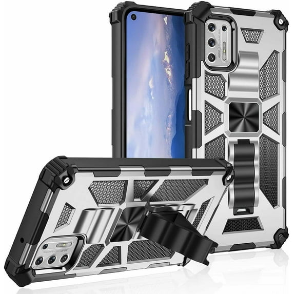 for Motorola Moto G Stylus 5G 2021 (NOT FIT MOTO G STYLUS 2021) XT 2131 Phone Case Magnet Mount Ready Slip Guard Grids Pattern Kickstand Hybrid Slim Shock Bumper Cover with Temper Glass