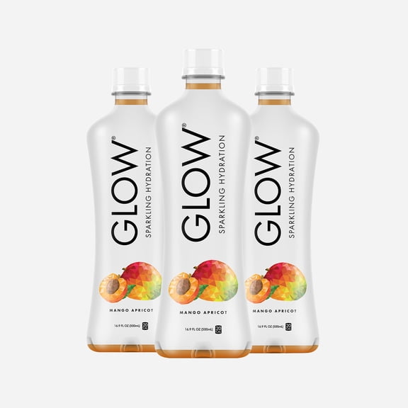 GLOW Sparkling Hydration Water - Caffeine-Free Drink with Vitamins - Mango Apricot