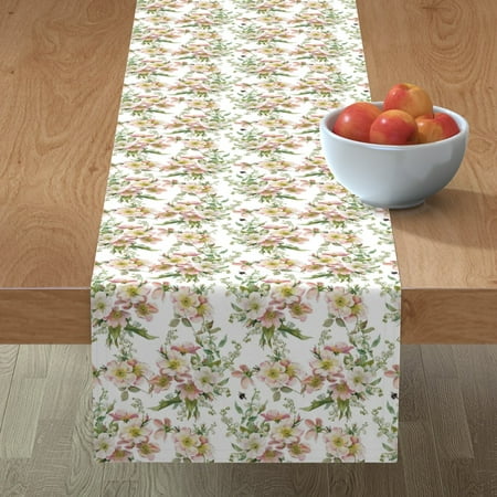 

Cotton Sateen Table Runner 72 - Bee Roses Flowers Floral Chintz English Garden Print Custom Table Linens by Spoonflower