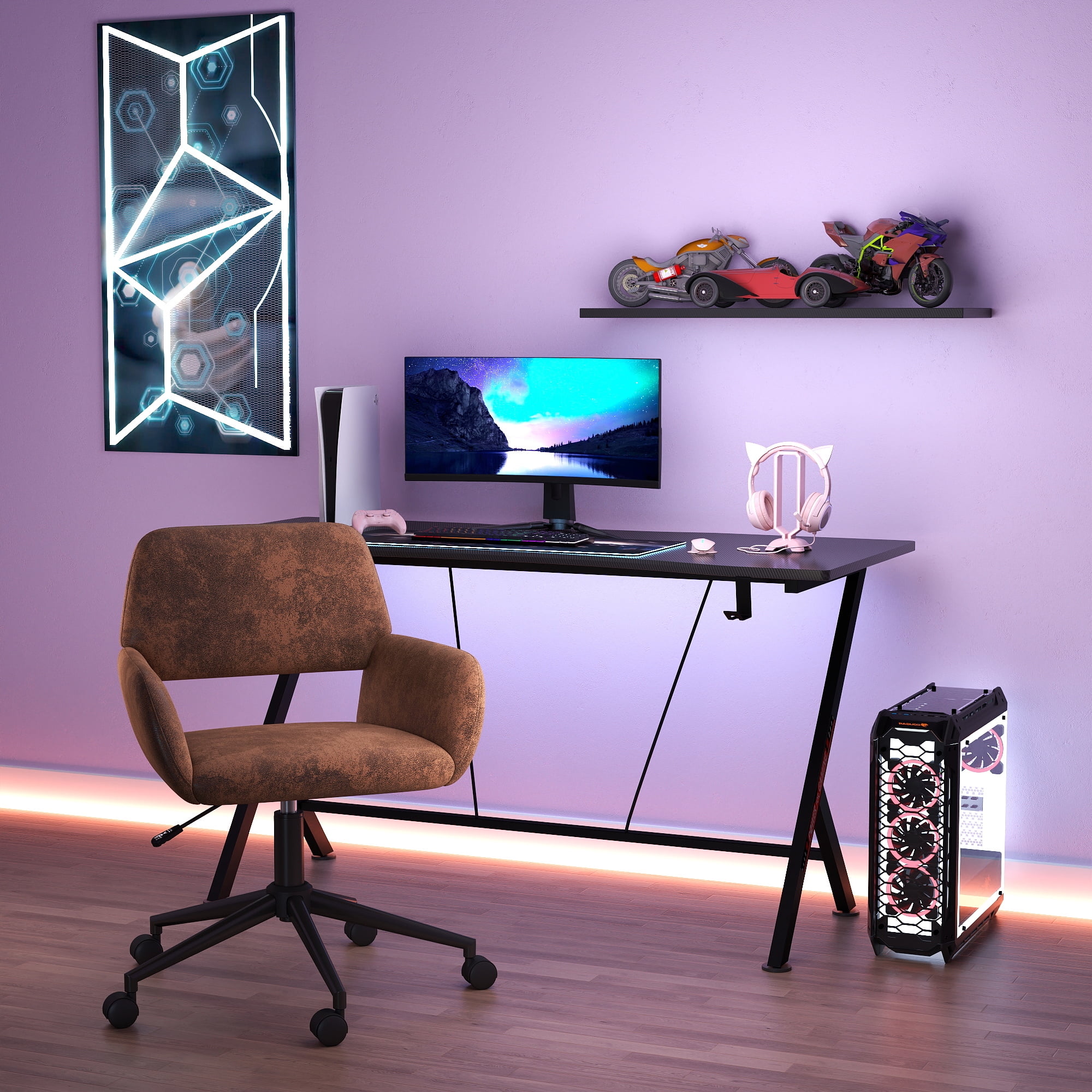 Homy Casa Ergonomic Gaming Chair - Adjustable Swivel Office Desk Chair with Armrests, Perfect for Gaming Room, Brown Faux Suede