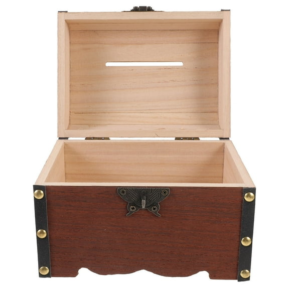 STOBOK Retro Wooden Storage Box Lockable Bank Vintage Money Chest