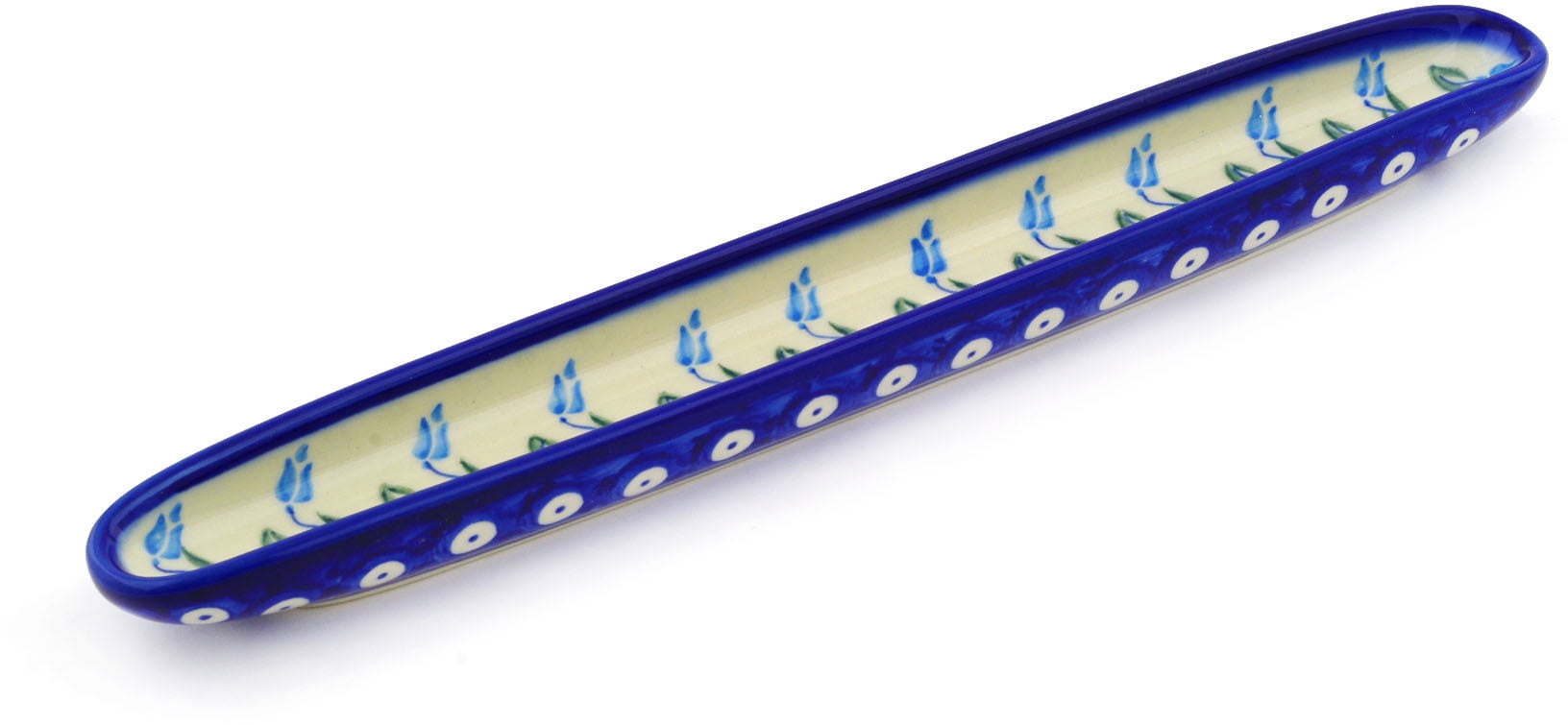 Polish Pottery 13inch Olive Dish (Floral Peacock Theme) Hand Painted