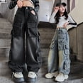 thumbnail image 4 of JAJAHO Girls Denim Cargo Pants Street Dance Baggy Jeans Pants With Multi Pockets For Kids 5-16Y, 4 of 6