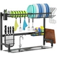 thumbnail image 1 of Over Sink Dish Drying Rack Stainless Steel Dish Drainer with Utensil Holder Adjustable Length (..in) Large Dish Rack for Storage Kitchen Counter, 1 of 7
