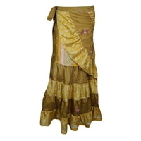 Mogul Women's Ruffle Wrap Skirt Tiered Silk Sari Printed Belly Dance Beach Party Long Skirts