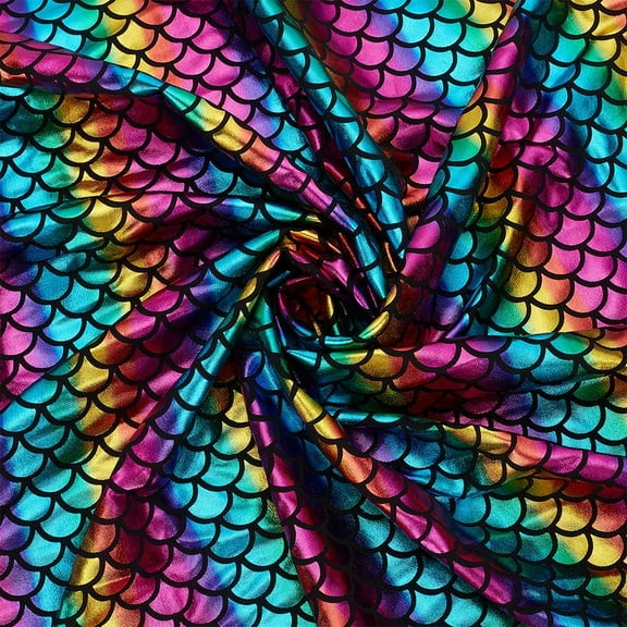 DIY Mermaid Scales Fabric 59.05x39.37 inch Colorful Gradient Scale Fabric Fish Scales Decorative Fabric Glitter Stretch Fish Scale Fabric for Sewing Dress Costume Clothes Decor DIY Crafts