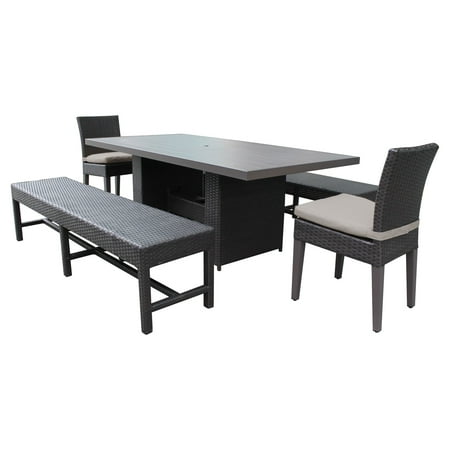 Tk Classics Barbados Wicker 5 Piece Patio Dining Set With Benches