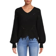 No Boundaries Juniors' Chenille Destructed Sweater