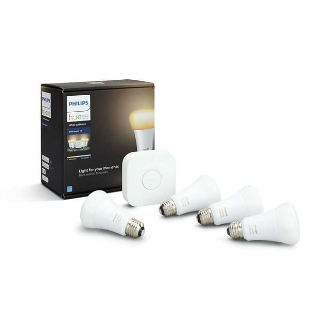 Tak Bliv såret Pacific Philips Hue White Ambiance A19 Smart Light Starter Kit, 60W LED, 4-Pack -  Walmart.com