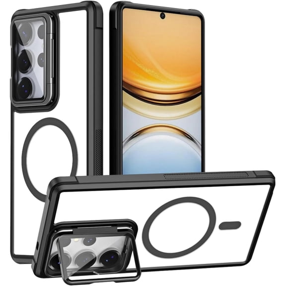 REQO Clear Case Compatible with Samsung Galaxy S26 Plus with Lens Stand,Magnetic Camera Lens Protector Anti Scratch-Resistant Crystal Transparent Back Cover for Galaxy S26 Plus
