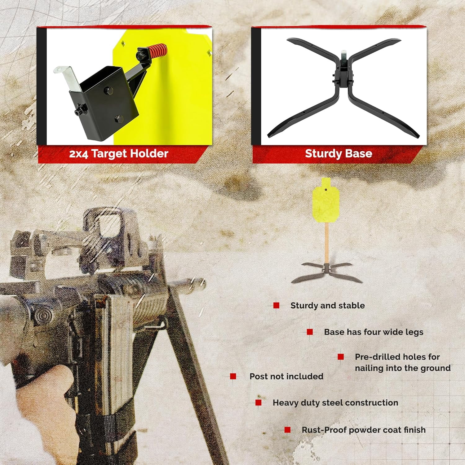 KUAFU Shooting Target Stand for Outdoors Durable Target Holder with Stable Base Powder Coated Steel