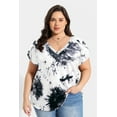 thumbnail image 3 of CASSIE LIZ Plus Size Women's Tops Gray White Tie Dye Short Sleeve Shirts Spring Fashion Clothes V Neck Puff Tee Shirts Casual Loose Fit Blouses Summer Tunics XL 14W 16W, 3 of 6