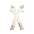 thumbnail image 1 of INSPIRAR CHIC Mangas de Tejido de Color Sólido Guantes Sin Dedos Cubre Codo Largo de Punto para Invierno Talla Única Blanco Crema, 1 of 6