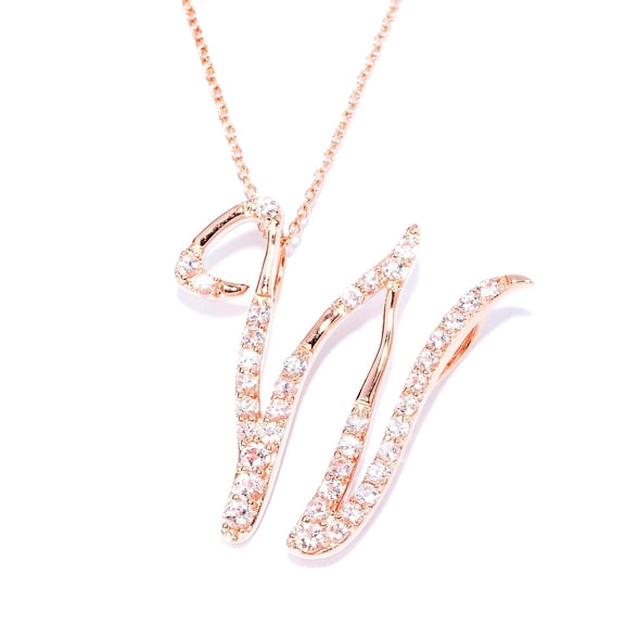 18k Rose Gold over Sterling Silver Round Morganite Initial W Necklace