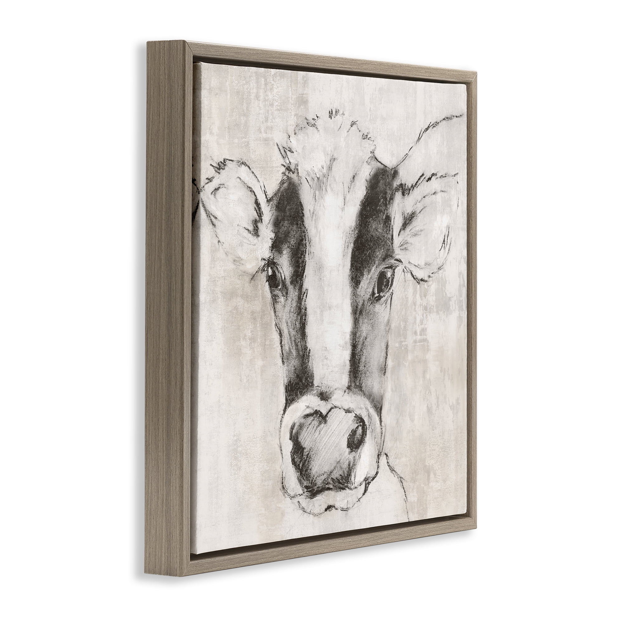 Stupell Industries Cow Sketch Impression Animals Drawing Brown Floater Framed Canvas Art Print Wall Art, 25 x 25