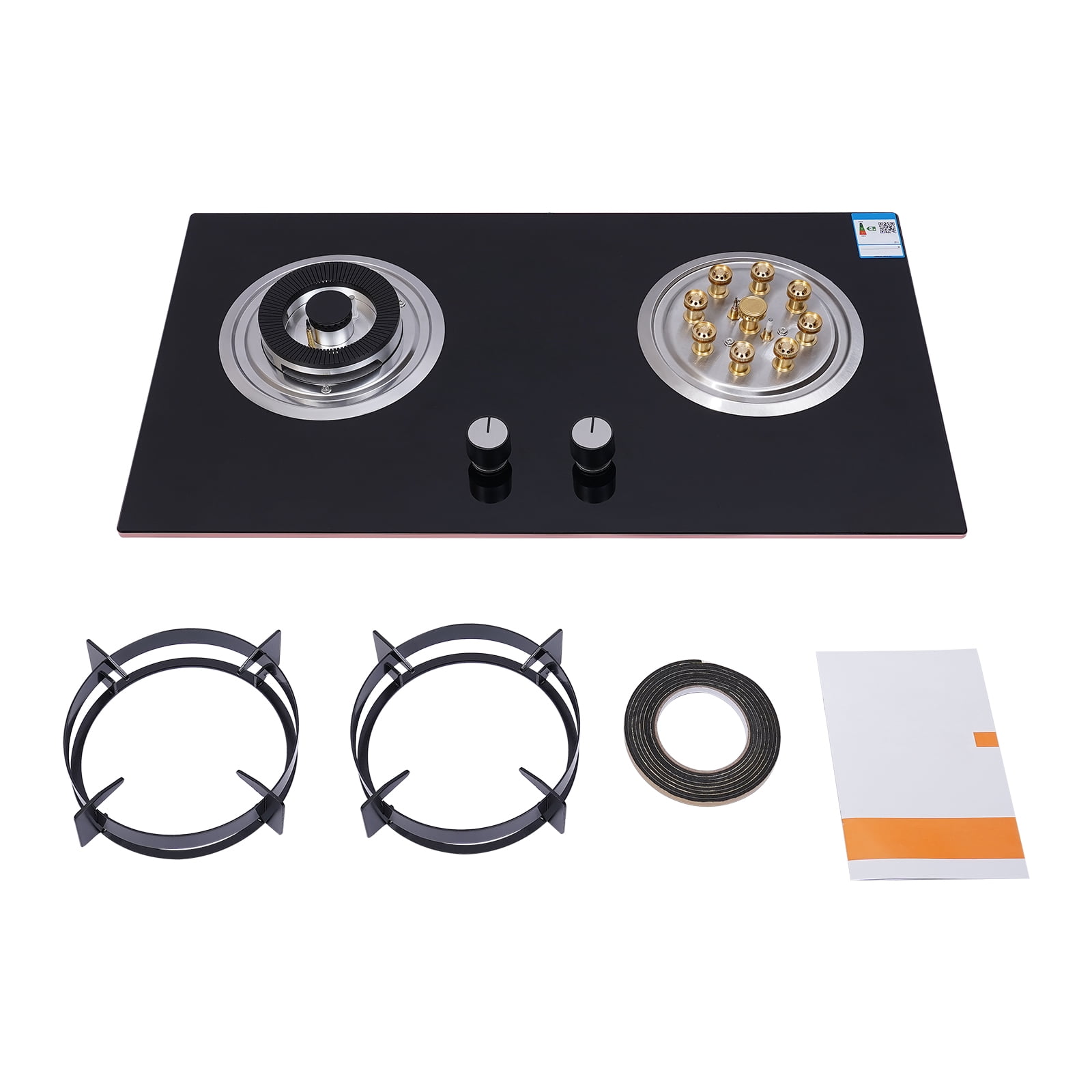 TOOL1SHOoo Gas Cooktop, 2-Burner Tempered Glass Gas Stovetop Built-in Natural Gas Cooker with Gas Regulator 28.7x16.1 inch Black
