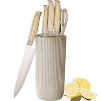 Astercook 6 Piece Beige Knife Set, Kitchen Knives Block Sets with Healthy Anti-Rust Coating, Stainless Steel Chef Knife  Set Dishwasher Safe, Perfect Holiday Gifts for Kitchen